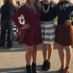Maroon Fit and Flare Long Sleeve Dress